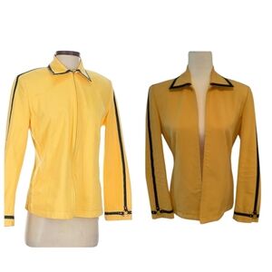 St. John Yellow Jacket With Black Leather Details Full Zip Size S
